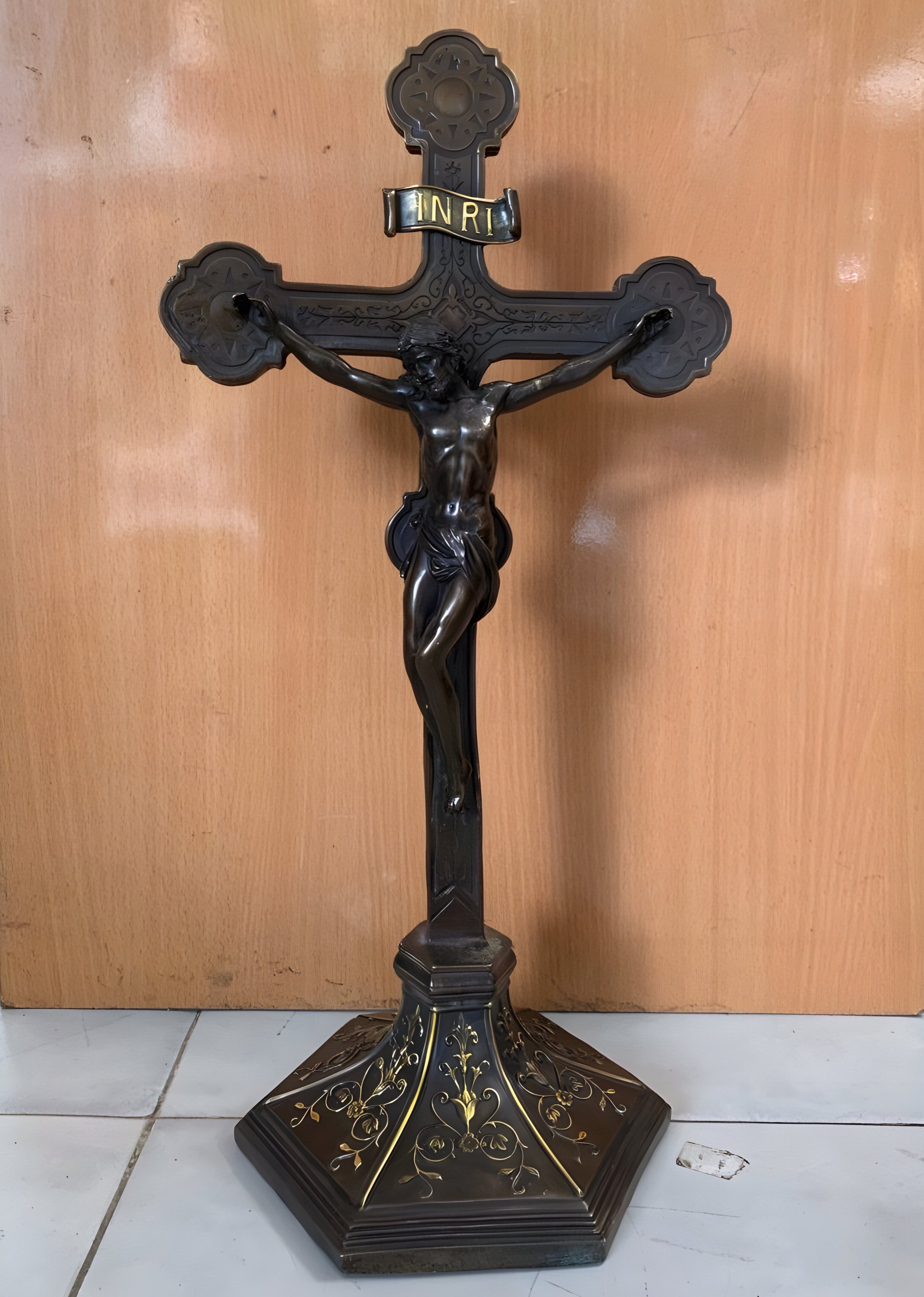 Catholic Cross Statue in Bronze, Sacred Religious Symbol, Perfect Religious Gift